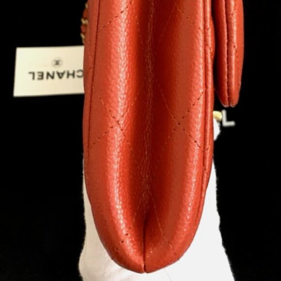 Chanel CC Classic Quilted Leather Flap Shoulder Bag Clutch Orange Gold Shine NIB - Picture 6 of 16